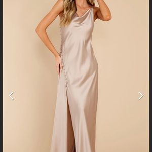 NWT-Champagne cowl-neck slip dress with side slit